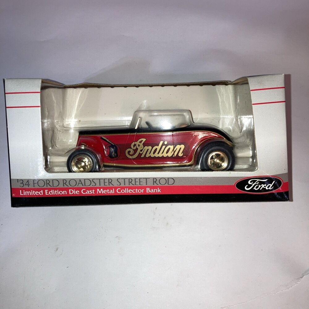 Ford '34 Roadster Street Rod Indian Cycle Die Cast Metal Bank Liberty Classics
